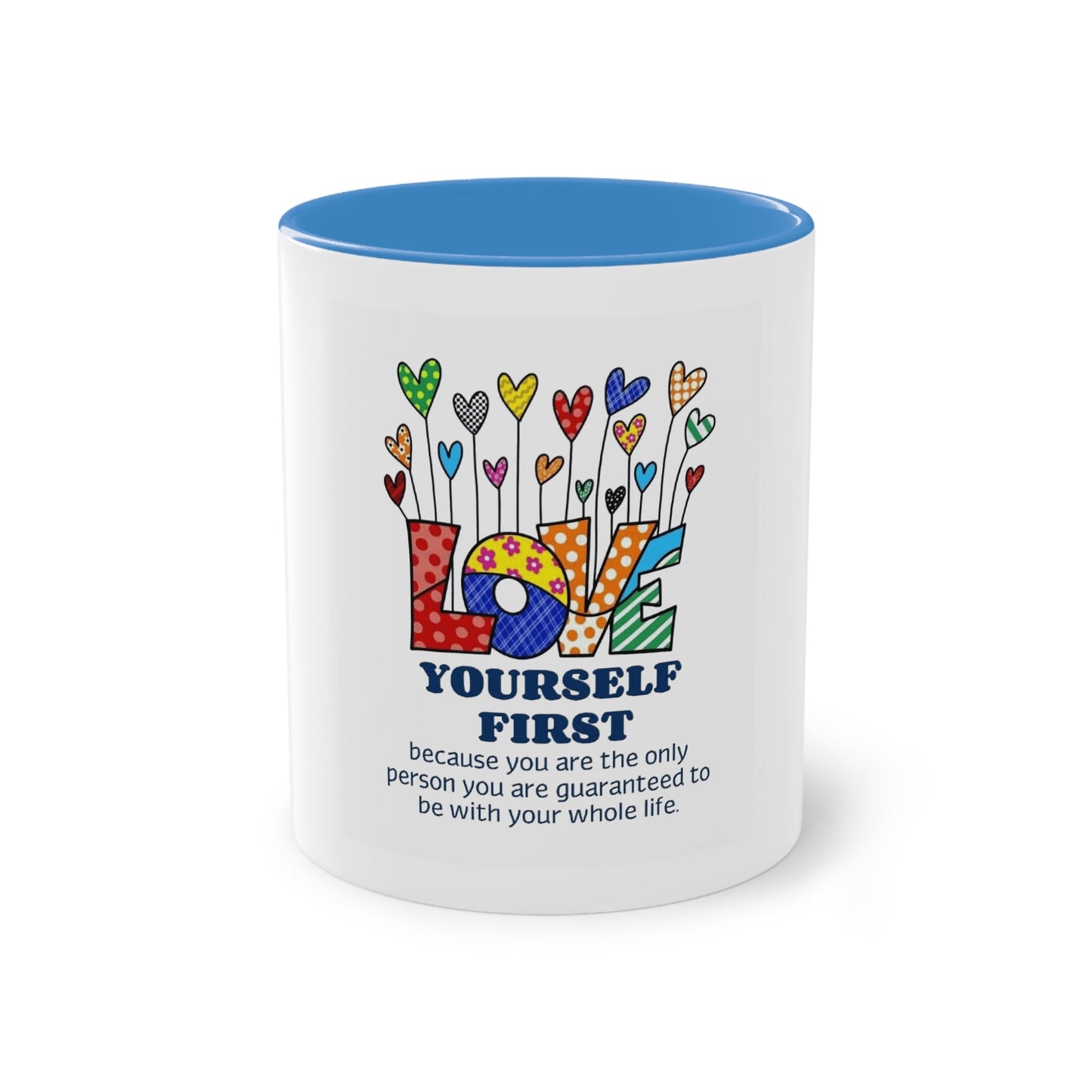 Boho Hippie Mugs for Free Spirits Inspirational Two - Tone Coffee Mug, Love Yourself First, Self - Care Gift, Motivation Mug, Affirmation Drinkware - Metamorphosis Creations