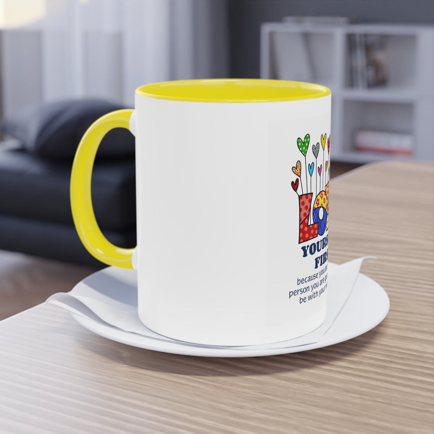Boho Hippie Mugs for Free Spirits Inspirational Two - Tone Coffee Mug, Love Yourself First, Self - Care Gift, Motivation Mug, Affirmation Drinkware - Metamorphosis Creations