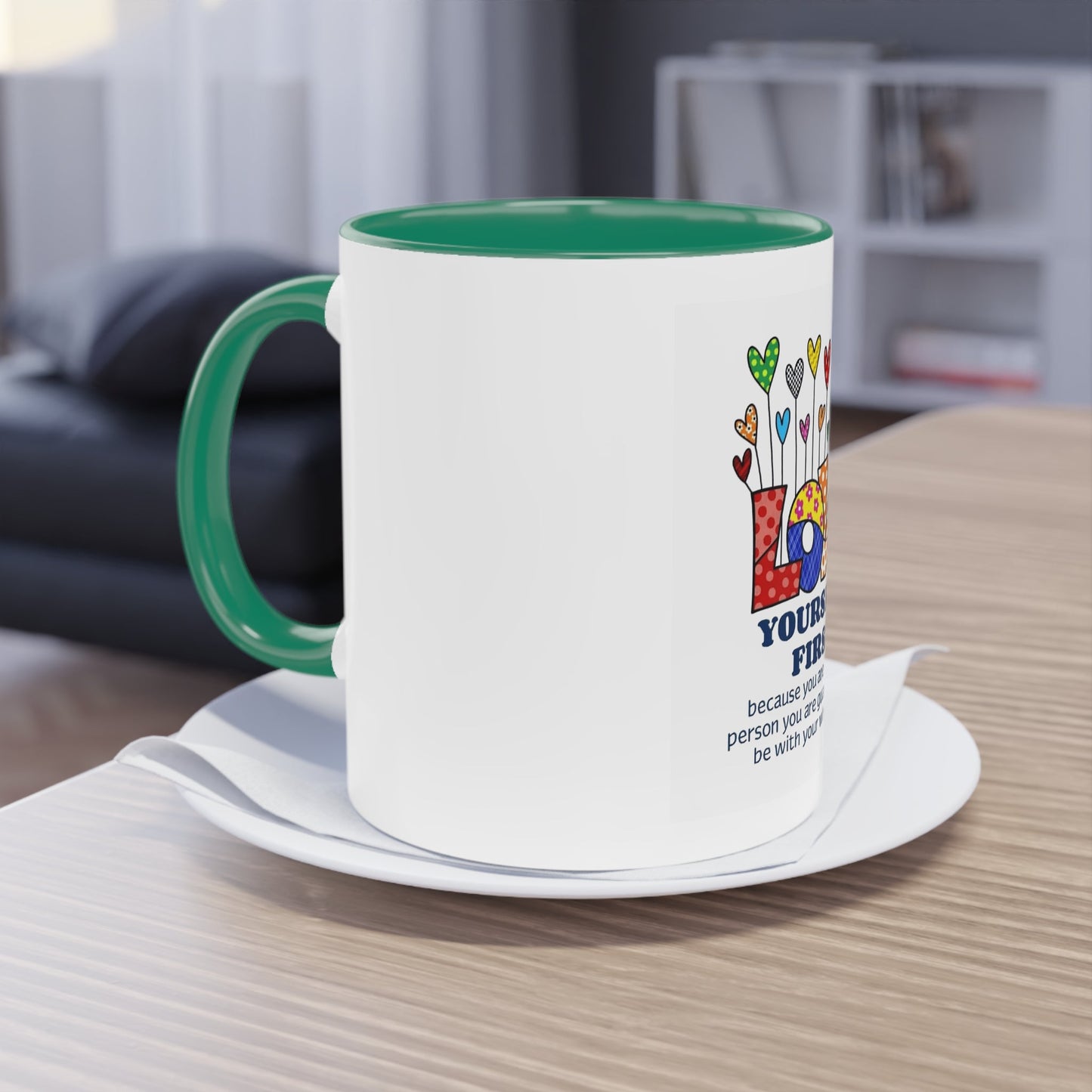 Boho Hippie Mugs for Free Spirits Inspirational Two - Tone Coffee Mug, Love Yourself First, Self - Care Gift, Motivation Mug, Affirmation Drinkware - Metamorphosis Creations