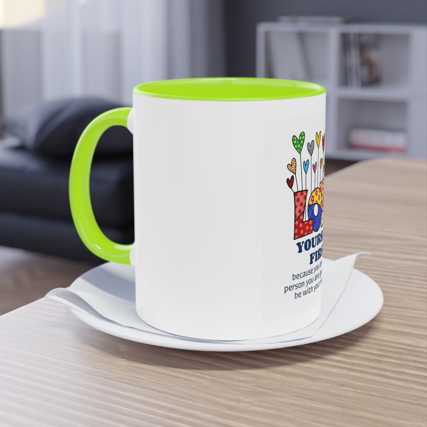 Boho Hippie Mugs for Free Spirits Inspirational Two - Tone Coffee Mug, Love Yourself First, Self - Care Gift, Motivation Mug, Affirmation Drinkware - Metamorphosis Creations