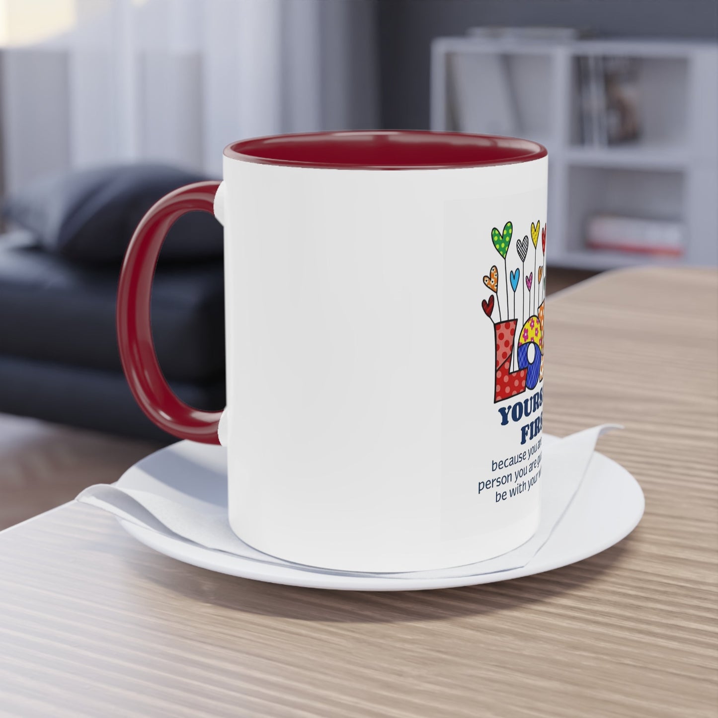 Boho Hippie Mugs for Free Spirits Inspirational Two - Tone Coffee Mug, Love Yourself First, Self - Care Gift, Motivation Mug, Affirmation Drinkware - Metamorphosis Creations