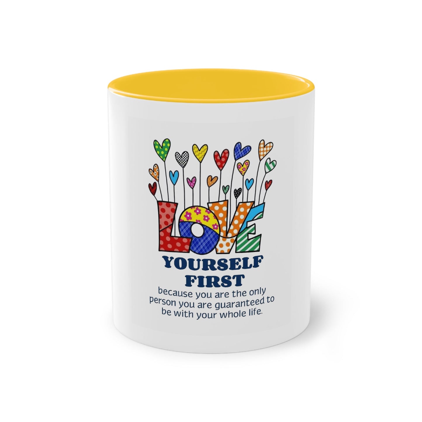 Boho Hippie Mugs for Free Spirits Inspirational Two - Tone Coffee Mug, Love Yourself First, Self - Care Gift, Motivation Mug, Affirmation Drinkware - Metamorphosis Creations