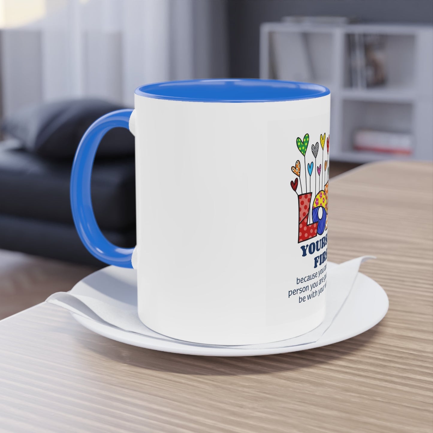 Boho Hippie Mugs for Free Spirits Inspirational Two - Tone Coffee Mug, Love Yourself First, Self - Care Gift, Motivation Mug, Affirmation Drinkware - Metamorphosis Creations
