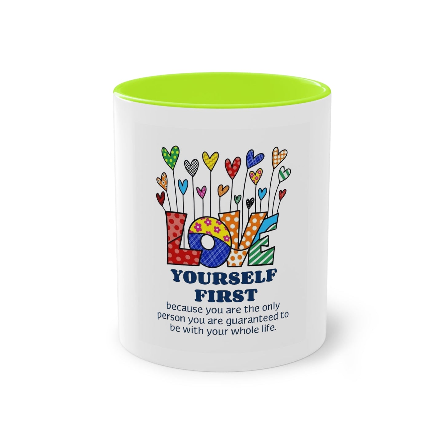 Boho Hippie Mugs for Free Spirits Inspirational Two - Tone Coffee Mug, Love Yourself First, Self - Care Gift, Motivation Mug, Affirmation Drinkware - Metamorphosis Creations