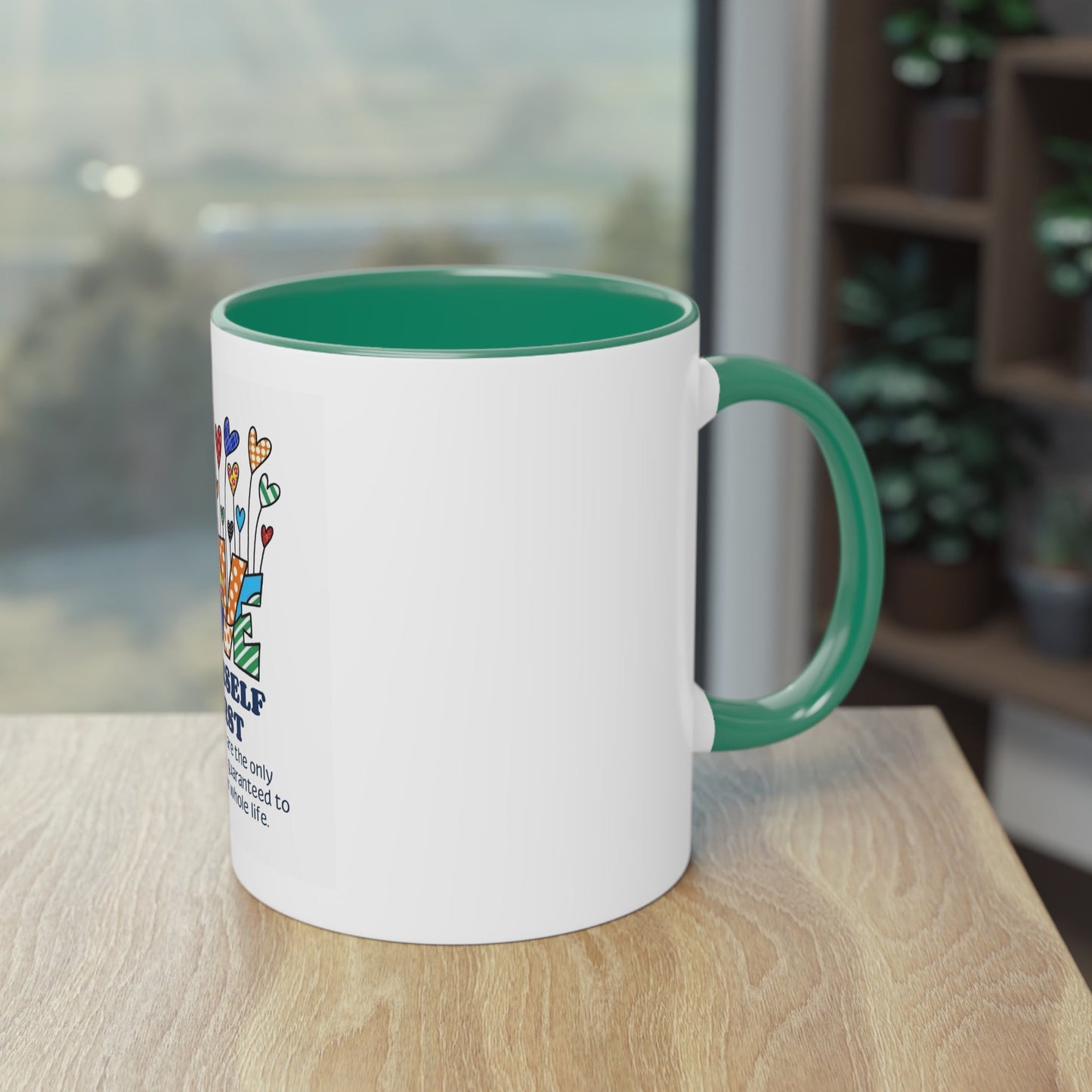Boho Hippie Mugs for Free Spirits Inspirational Two - Tone Coffee Mug, Love Yourself First, Self - Care Gift, Motivation Mug, Affirmation Drinkware - Metamorphosis Creations