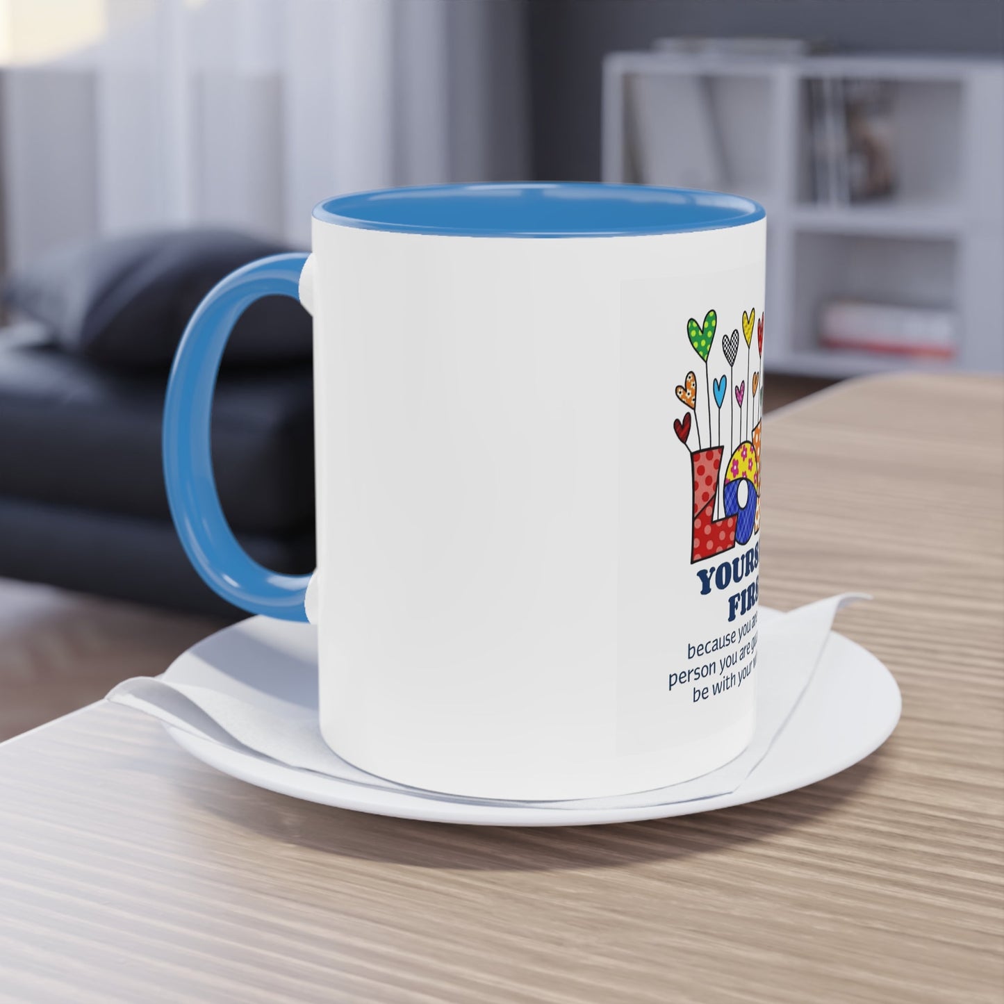 Boho Hippie Mugs for Free Spirits Inspirational Two - Tone Coffee Mug, Love Yourself First, Self - Care Gift, Motivation Mug, Affirmation Drinkware - Metamorphosis Creations