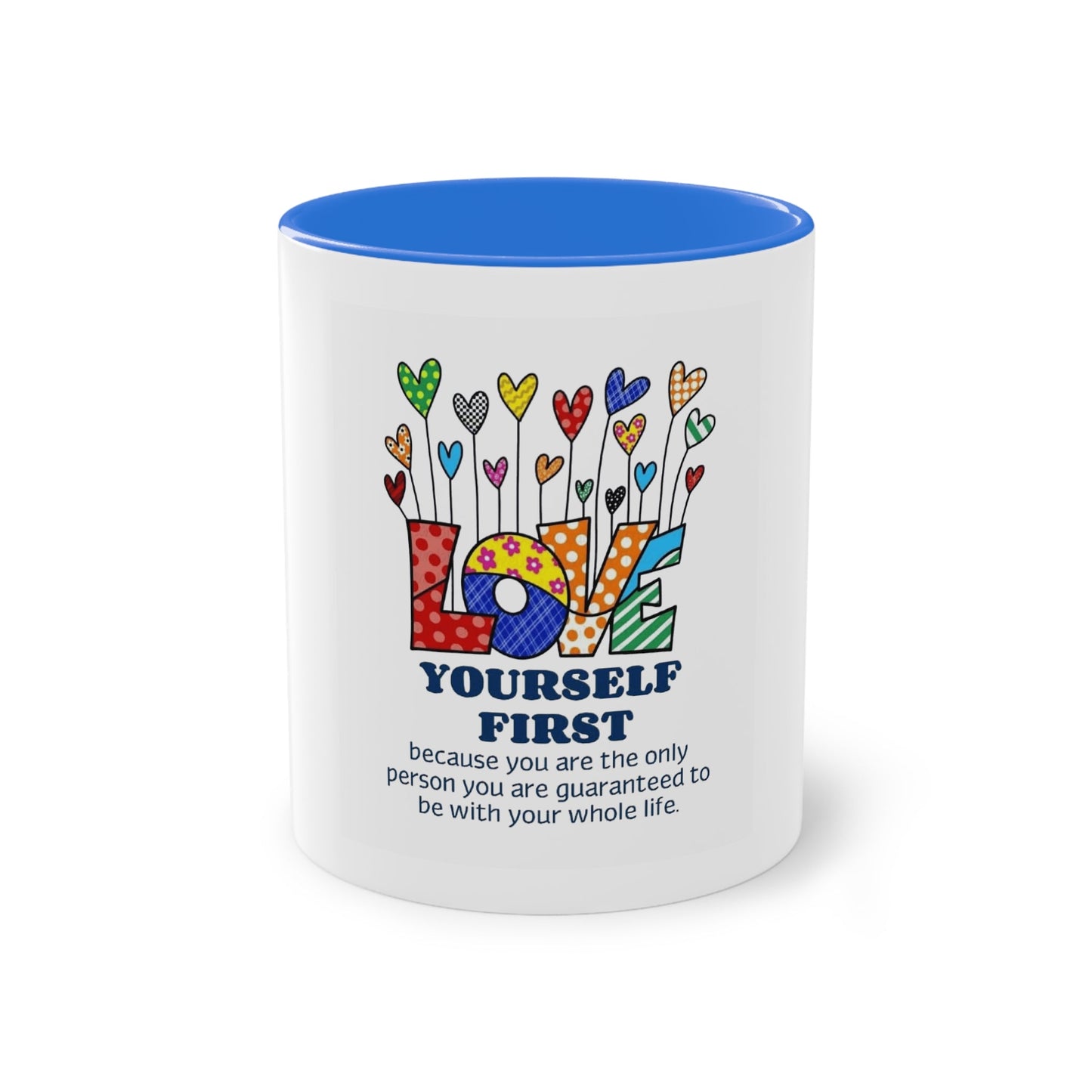 Boho Hippie Mugs for Free Spirits Inspirational Two - Tone Coffee Mug, Love Yourself First, Self - Care Gift, Motivation Mug, Affirmation Drinkware - Metamorphosis Creations