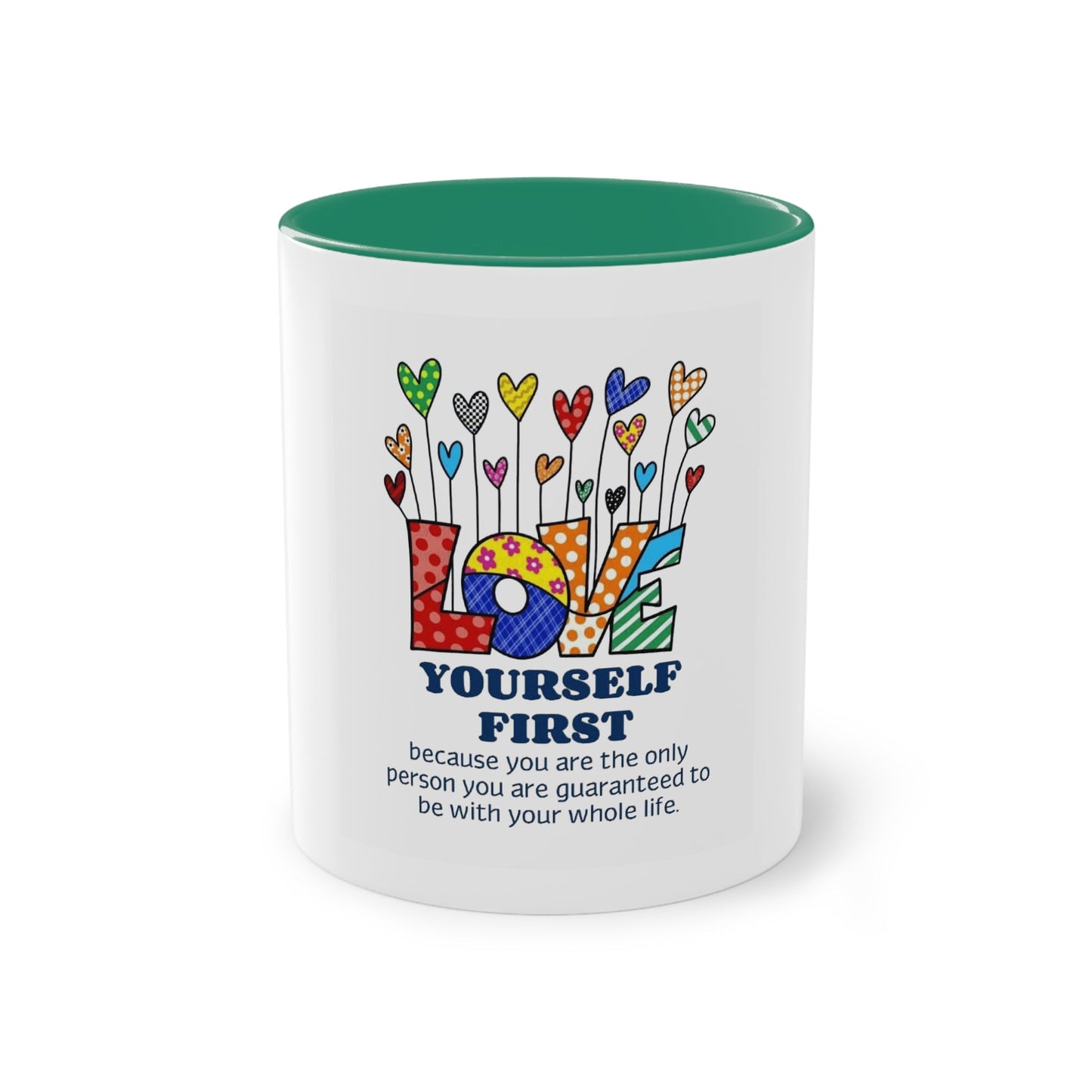Boho Hippie Mugs for Free Spirits Inspirational Two - Tone Coffee Mug, Love Yourself First, Self - Care Gift, Motivation Mug, Affirmation Drinkware - Metamorphosis Creations