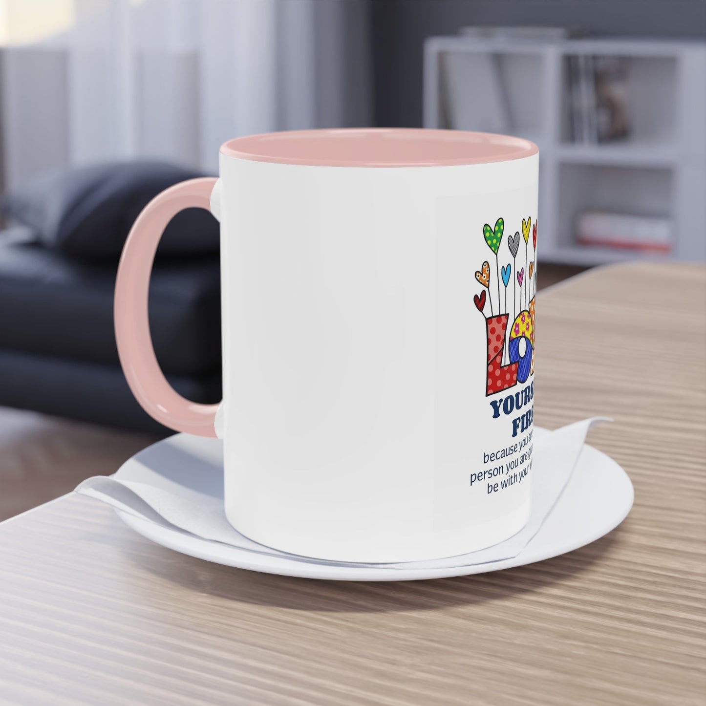 Boho Hippie Mugs for Free Spirits Inspirational Two - Tone Coffee Mug, Love Yourself First, Self - Care Gift, Motivation Mug, Affirmation Drinkware - Metamorphosis Creations