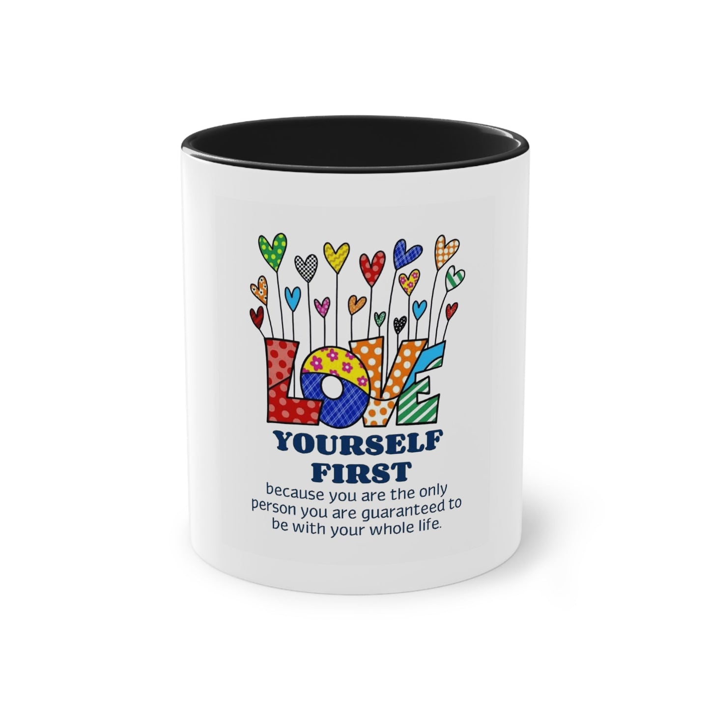 Boho Hippie Mugs for Free Spirits Inspirational Two - Tone Coffee Mug, Love Yourself First, Self - Care Gift, Motivation Mug, Affirmation Drinkware - Metamorphosis Creations