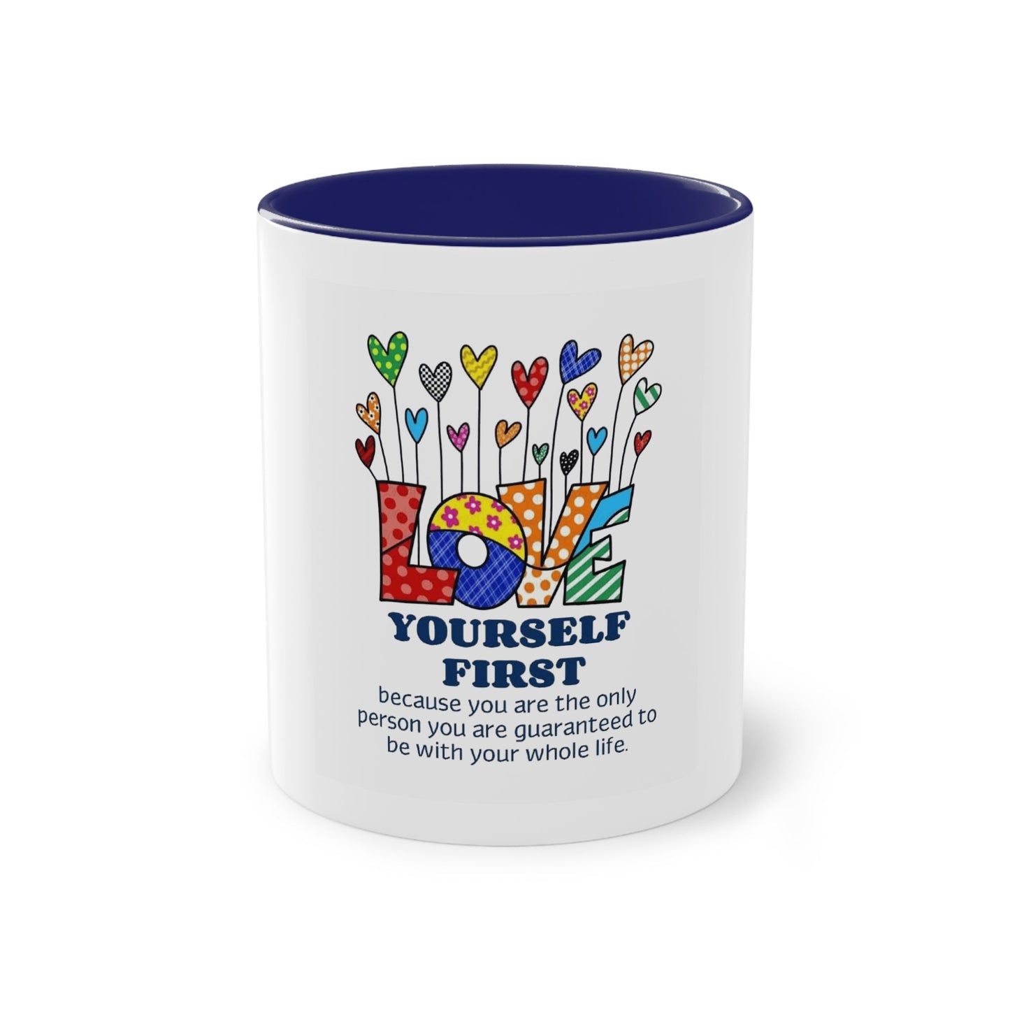Boho Hippie Mugs for Free Spirits Inspirational Two - Tone Coffee Mug, Love Yourself First, Self - Care Gift, Motivation Mug, Affirmation Drinkware - Metamorphosis Creations
