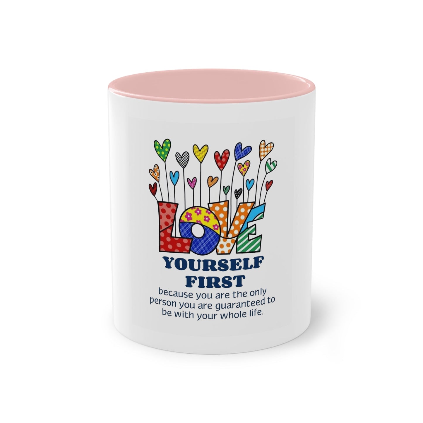 Boho Hippie Mugs for Free Spirits Inspirational Two - Tone Coffee Mug, Love Yourself First, Self - Care Gift, Motivation Mug, Affirmation Drinkware - Metamorphosis Creations