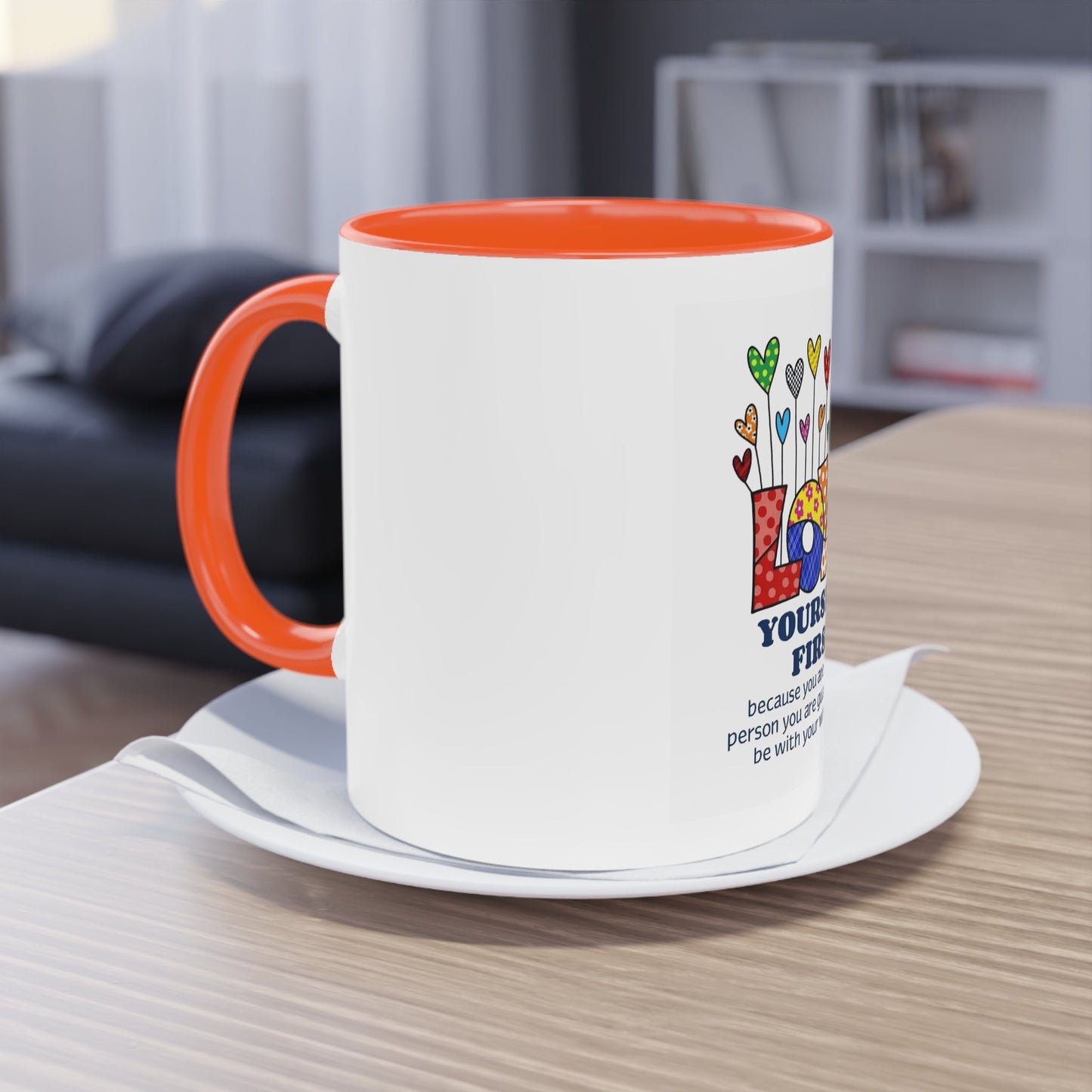 Boho Hippie Mugs for Free Spirits Inspirational Two - Tone Coffee Mug, Love Yourself First, Self - Care Gift, Motivation Mug, Affirmation Drinkware - Metamorphosis Creations