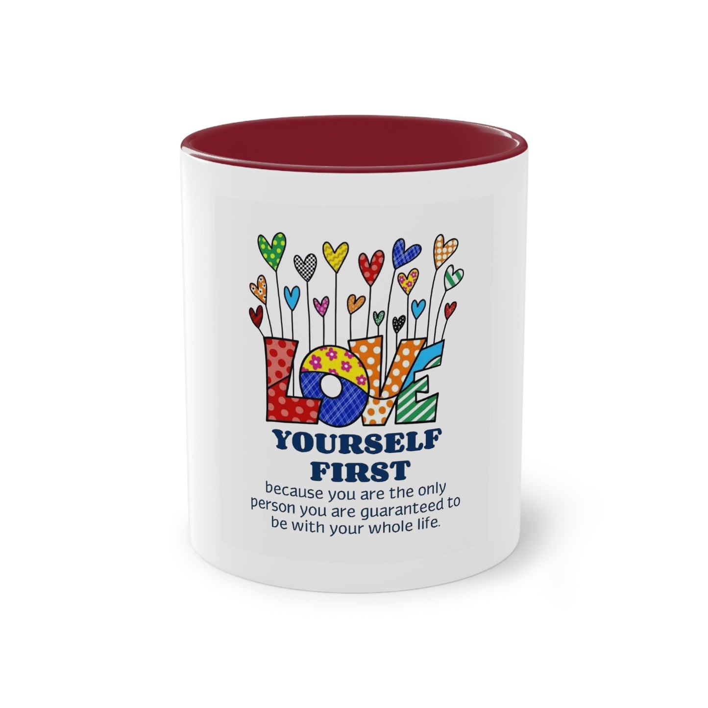 Boho Hippie Mugs for Free Spirits Inspirational Two - Tone Coffee Mug, Love Yourself First, Self - Care Gift, Motivation Mug, Affirmation Drinkware - Metamorphosis Creations