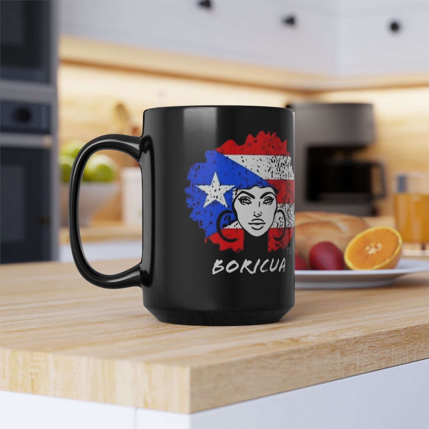 Café con Leche Boricua Puerto Rico Themed Mugs & Cups Black Mug, 15oz - Metamorphosis Creations