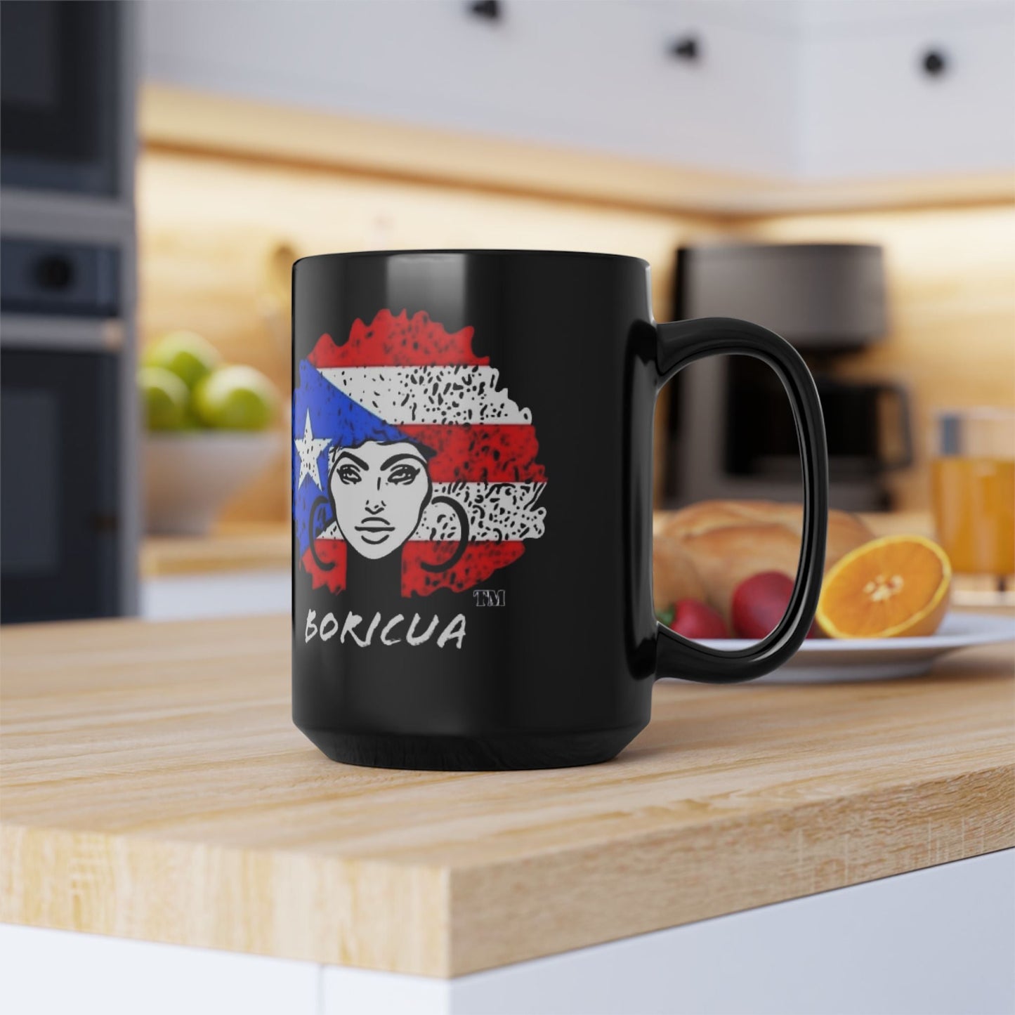 Café con Leche Boricua Puerto Rico Themed Mugs & Cups Black Mug, 15oz - Metamorphosis Creations