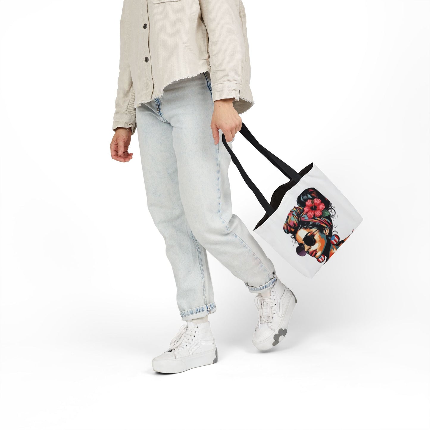 Carry Your Culture – Puerto Rican Pride in Every Step Chic Canvas Tote Bag - Stylish Floral Portrait, Trendy Beach Carryall, Mother's Day Gift, Everyday Shopper, Art Lovers Essential - Metamorphosis Creations