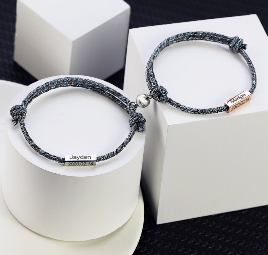 Customized Name Bracelet Pledge of Eternal Love Magnet Attracts Each Other Staniless Steel Couples Bracelet - Metamorphosis Creations