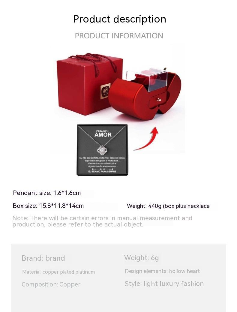 Fashion Jewelry Box Red Apple Christmas Gift Necklace Eternal Rose For Girl Mother's Day Valentine's Day Gifts With Artificial Flower Rose Flower Jewelry Box - Metamorphosis Creations