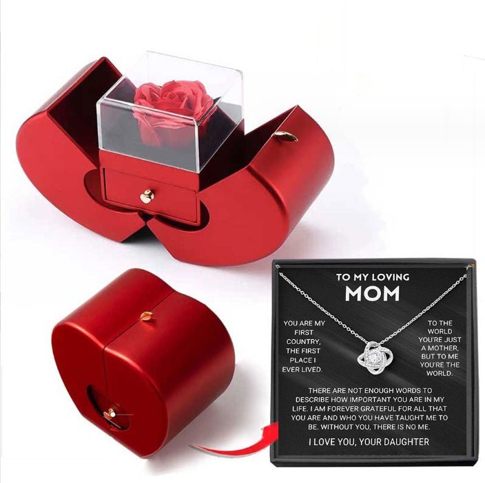 Fashion Jewelry Box Red Apple Christmas Gift Necklace Eternal Rose For Girl Mother's Day Valentine's Day Gifts With Artificial Flower Rose Flower Jewelry Box - Metamorphosis Creations