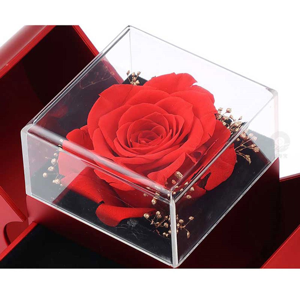 Fashion Jewelry Box Red Apple Christmas Gift Necklace Eternal Rose For Girl Mother's Day Valentine's Day Gifts With Artificial Flower Rose Flower Jewelry Box - Metamorphosis Creations