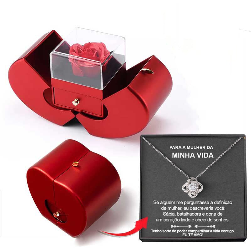 Fashion Jewelry Box Red Apple Christmas Gift Necklace Eternal Rose For Girl Mother's Day Valentine's Day Gifts With Artificial Flower Rose Flower Jewelry Box - Metamorphosis Creations