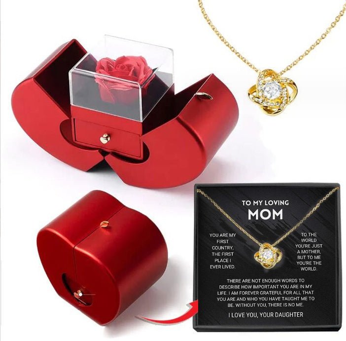 Fashion Jewelry Box Red Apple Christmas Gift Necklace Eternal Rose For Girl Mother's Day Valentine's Day Gifts With Artificial Flower Rose Flower Jewelry Box - Metamorphosis Creations