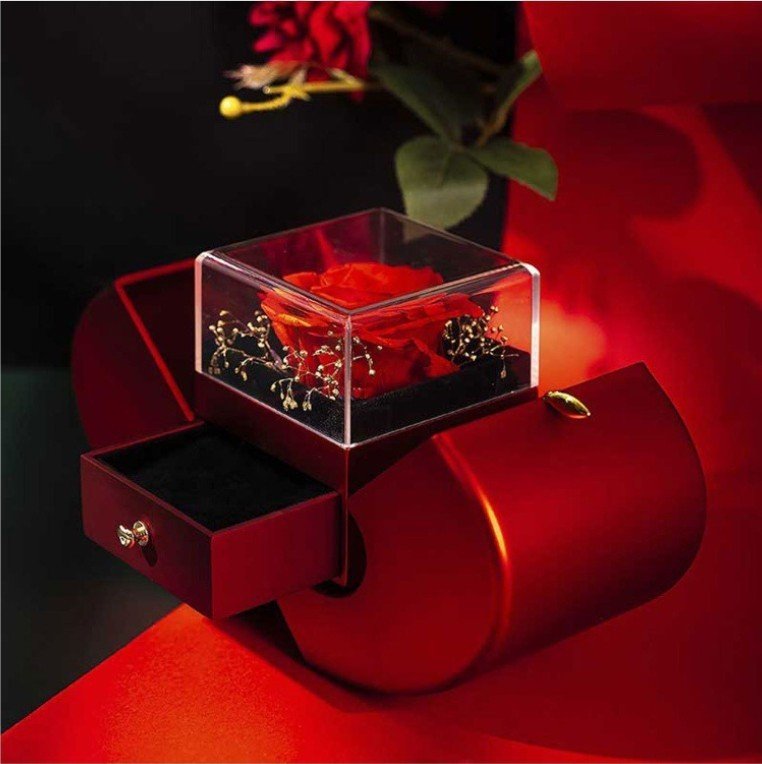 Fashion Jewelry Box Red Apple Christmas Gift Necklace Eternal Rose For Girl Mother's Day Valentine's Day Gifts With Artificial Flower Rose Flower Jewelry Box - Metamorphosis Creations