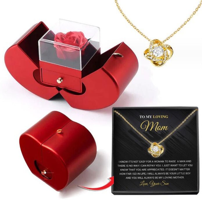 Fashion Jewelry Box Red Apple Christmas Gift Necklace Eternal Rose For Girl Mother's Day Valentine's Day Gifts With Artificial Flower Rose Flower Jewelry Box - Metamorphosis Creations