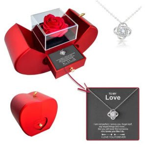 Fashion Jewelry Box Red Apple Christmas Gift Necklace Eternal Rose For Girl Mother's Day Valentine's Day Gifts With Artificial Flower Rose Flower Jewelry Box - Metamorphosis Creations