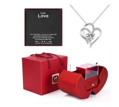 Fashion Jewelry Box Red Apple Christmas Gift Necklace Eternal Rose For Girl Mother's Day Valentine's Day Gifts With Artificial Flower Rose Flower Jewelry Box - Metamorphosis Creations
