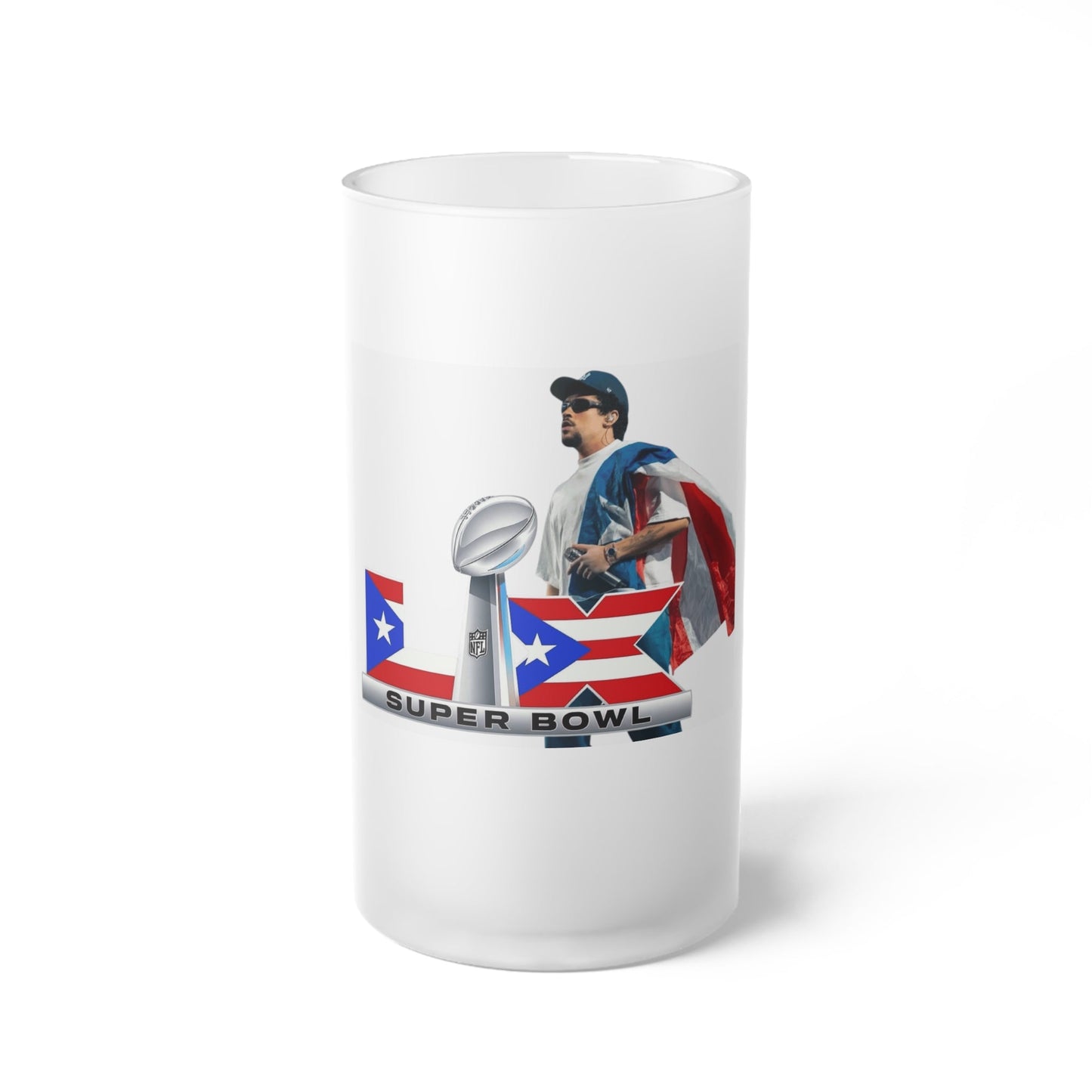 Frosted Glass Beer Mug, Super Bowl Mug, Beer Lover Gift, Celebration Drinkware, Sports Event Party Mug, Customizable Glass - Metamorphosis Creations