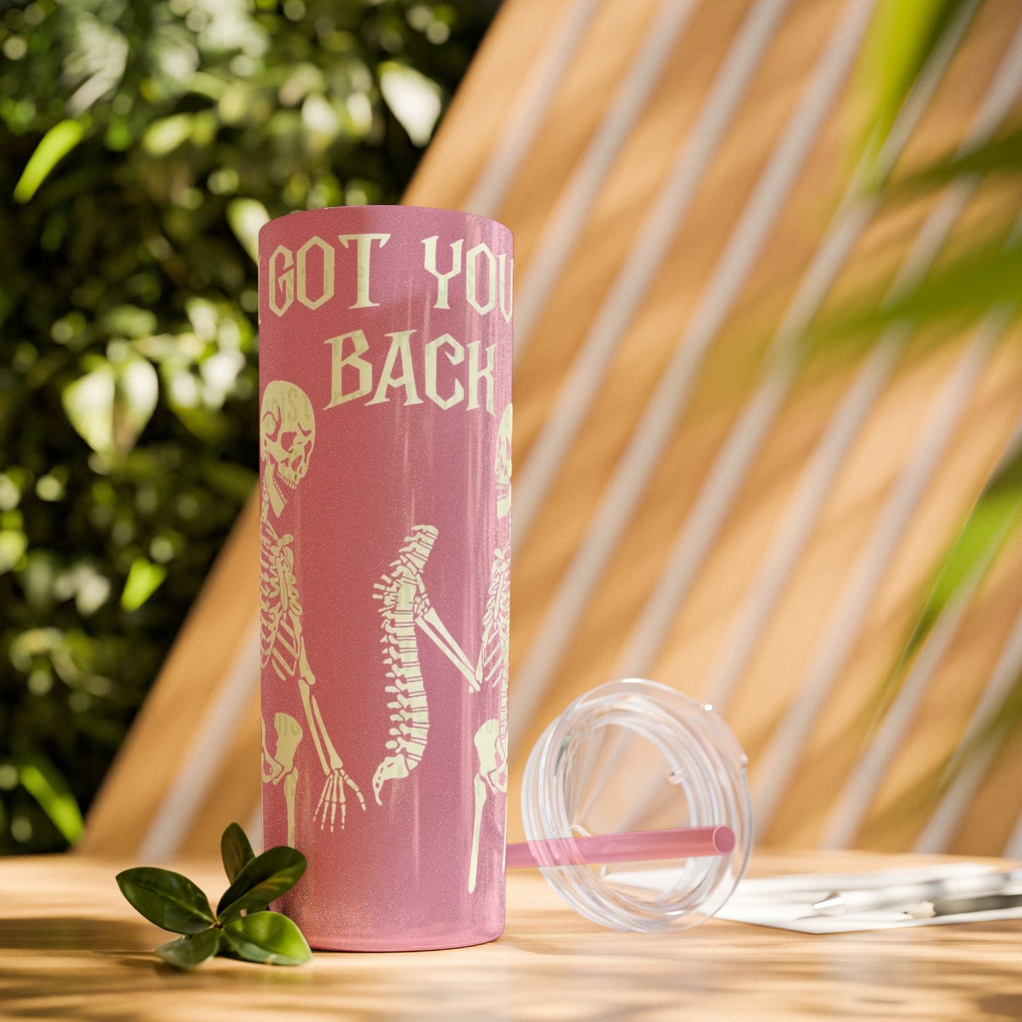 Halloween Skeleton - Themed Tumbler, Got Your Back Drinkware, I Got Your Back Skinny Tumbler, Cute Gifts for Halloween, Fun Vibes for Parties - Metamorphosis Creations