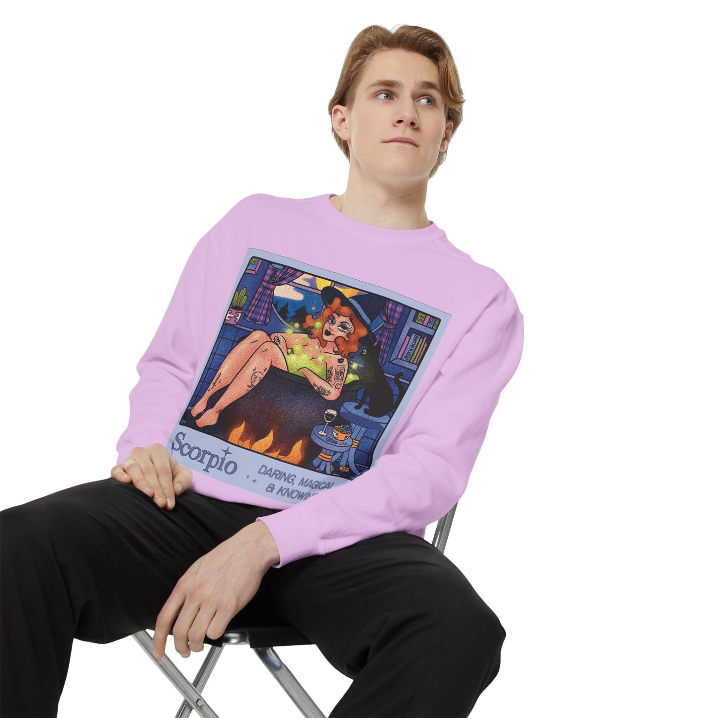 Halloween Sweater Scorpio Sweatshirt | Garment - Dyed Cozy Top, Astrology Gift, Zodiac Apparel, Witchy Fashion, Fall Wardrobe Essential - Metamorphosis Creations