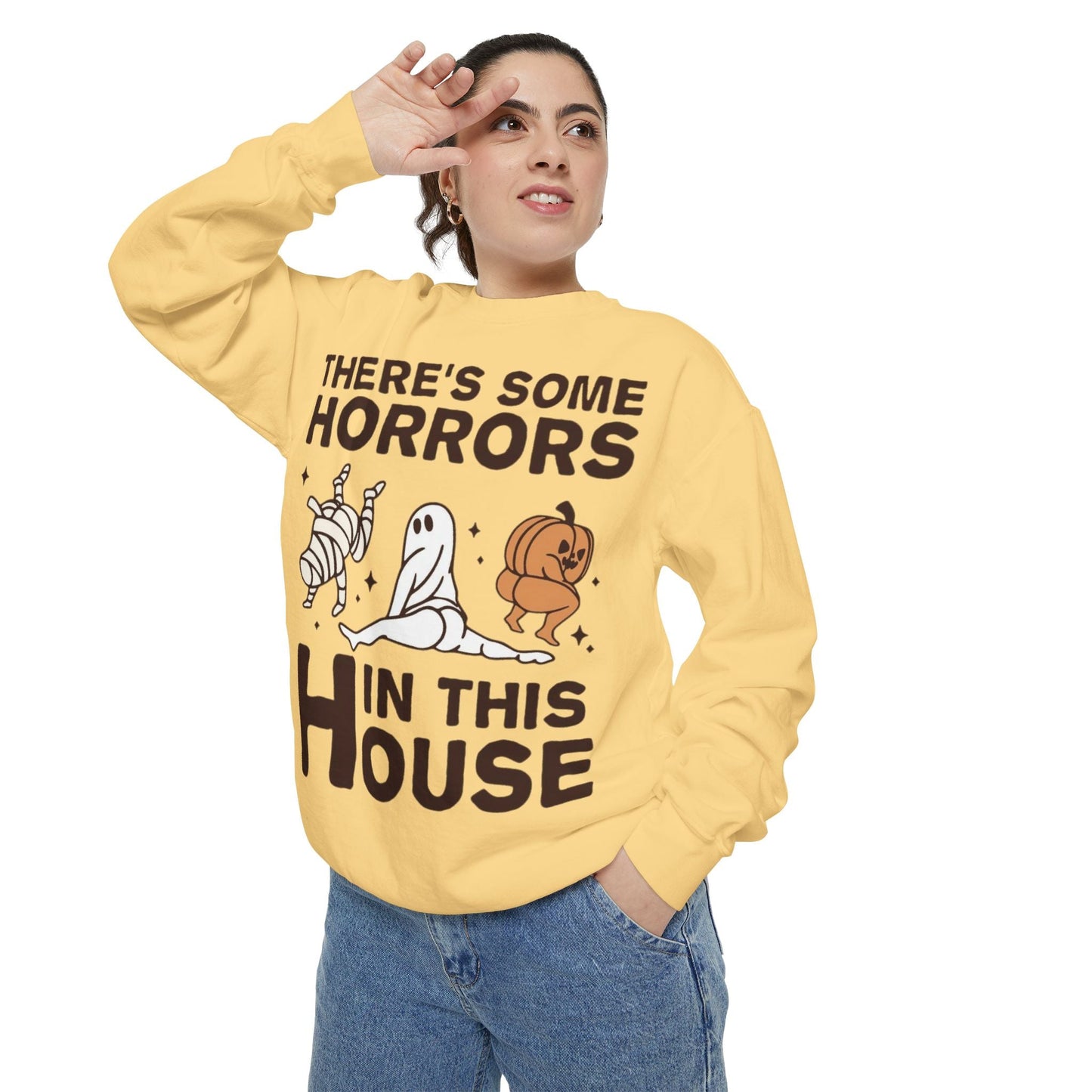 Halloween Themed Unisex Sweatshirt - Fun Ghosts & Mummy Design for Fall, Cozy Casual Wear, Halloween Party, Gift for Friends, Autumn Vibes - Metamorphosis Creations