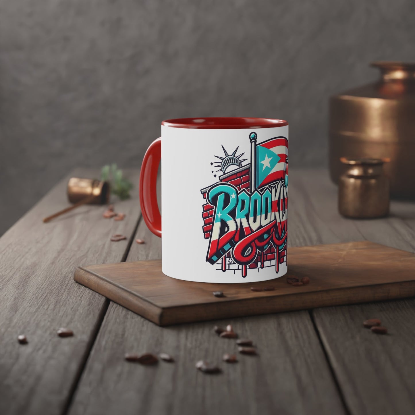Herencia de Puerto Rico Brooklyn Street Art Mug, Perfect for Coffee Lovers, Urban Decor, Gift for New Yorkers, Retro Art Collectible - Metamorphosis Creations