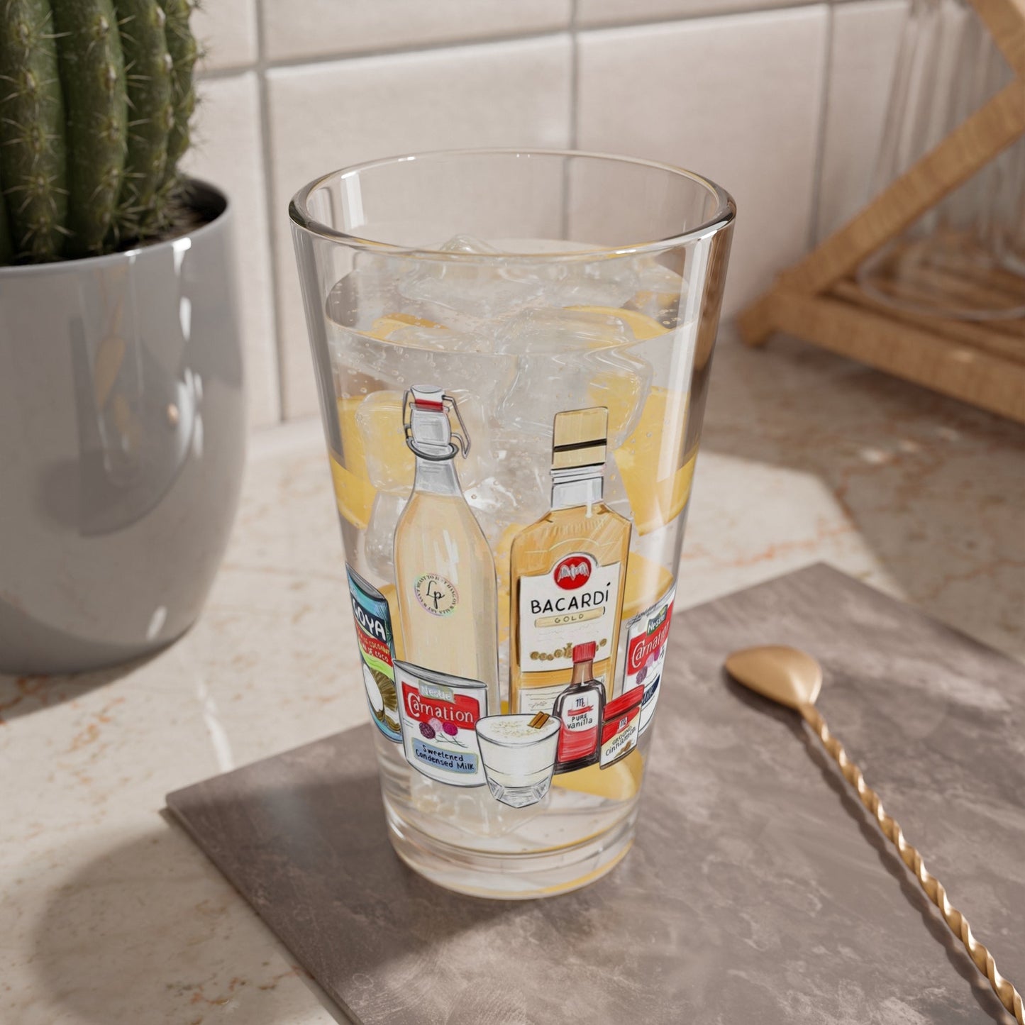 Herencia de Puerto Rico” Cocktail Mixing Glass, 16oz Drinkware for Bartenders, Fun Party Gift, Home Bar Essentials, Unique Kitchen Decor - Metamorphosis Creations