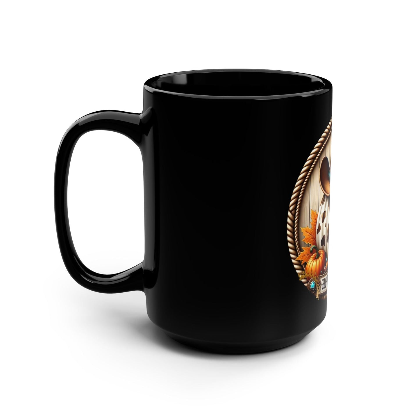 Howdy Fall Pumpkin Mug, Black Coffee Cup for Autumn, Seasonal Decor, Thanksgiving Gift, Rustic Kitchen - Metamorphosis Creations