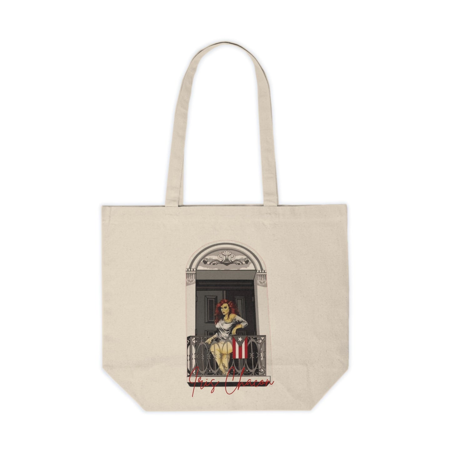 Iris Chacon Orgullo Boricua Elegant Canvas Shopping Tote with Balcony Artwork, Eco - Friendly Tote Bag for Everyday Use, - Metamorphosis Creations