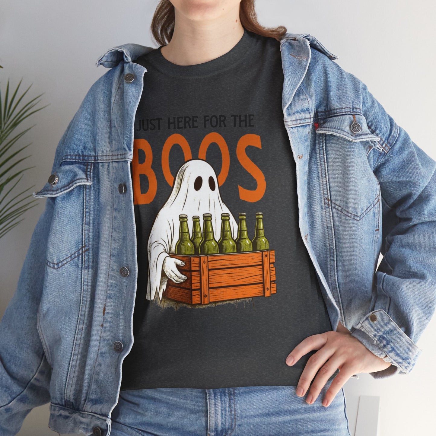 Just Here for the Boos Halloween Tee, Funny Ghost Shirt, Unisex Cotton T-Shirt, Spooky Party Apparel, Halloween Costume Top - Metamorphosis Creations