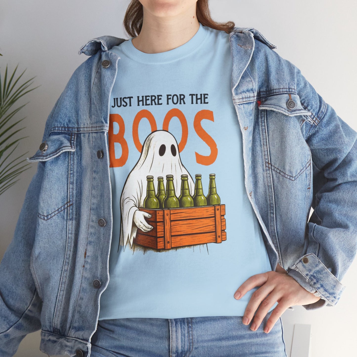 Just Here for the Boos Halloween Tee, Funny Ghost Shirt, Unisex Cotton T-Shirt, Spooky Party Apparel, Halloween Costume Top - Metamorphosis Creations