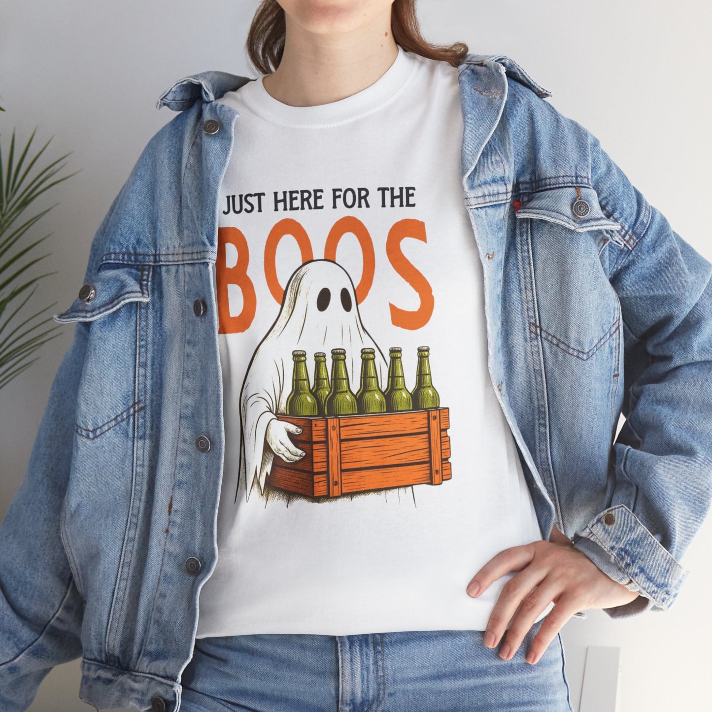 Just Here for the Boos Halloween Tee, Funny Ghost Shirt, Unisex Cotton T-Shirt, Spooky Party Apparel, Halloween Costume Top - Metamorphosis Creations