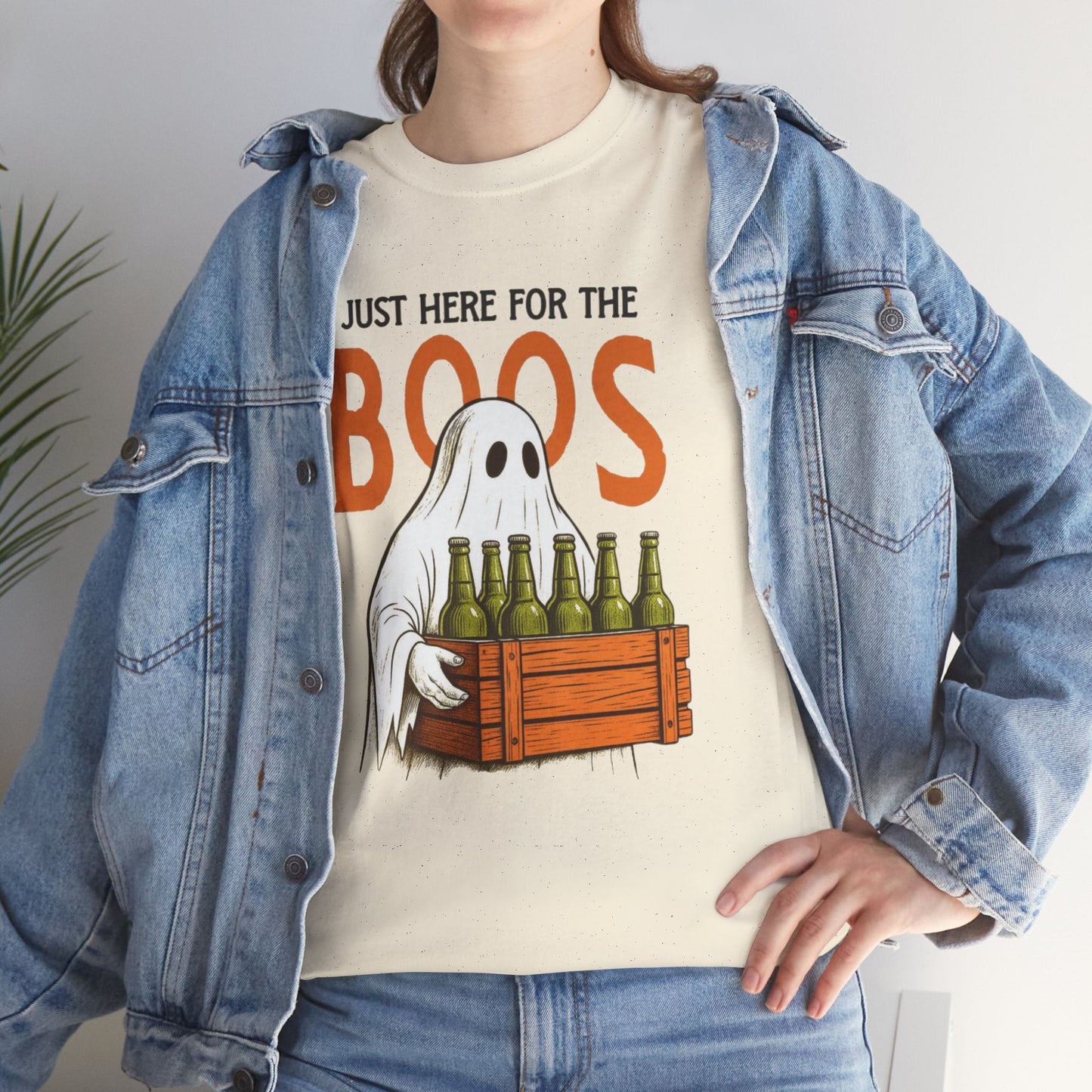Just Here for the Boos Halloween Tee, Funny Ghost Shirt, Unisex Cotton T-Shirt, Spooky Party Apparel, Halloween Costume Top - Metamorphosis Creations