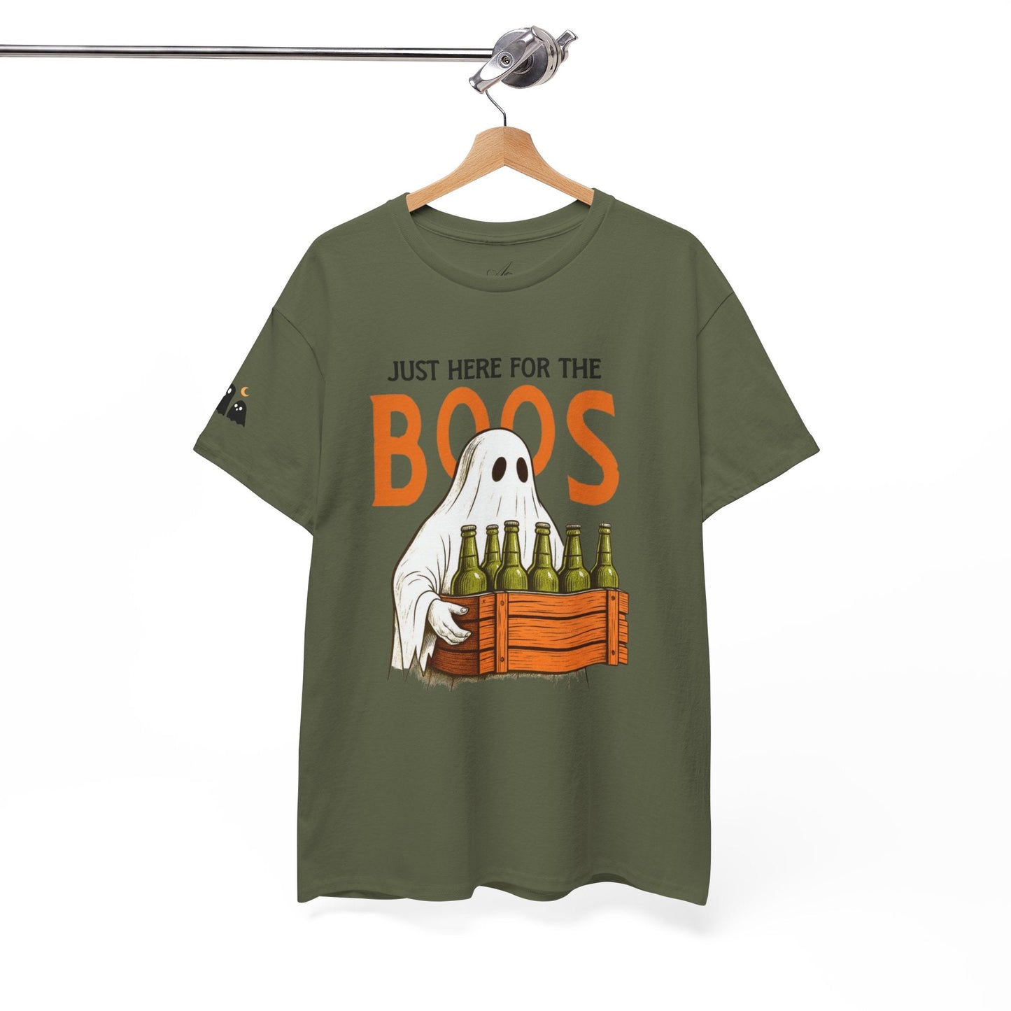 Just Here for the Boos Halloween Tee, Funny Ghost Shirt, Unisex Cotton T-Shirt, Spooky Party Apparel, Halloween Costume Top - Metamorphosis Creations