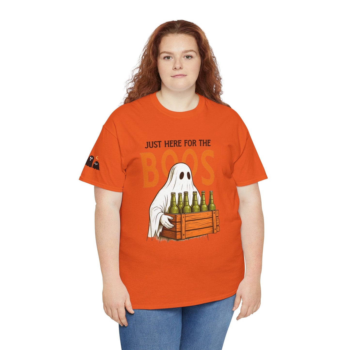 Just Here for the Boos Halloween Tee, Funny Ghost Shirt, Unisex Cotton T-Shirt, Spooky Party Apparel, Halloween Costume Top - Metamorphosis Creations