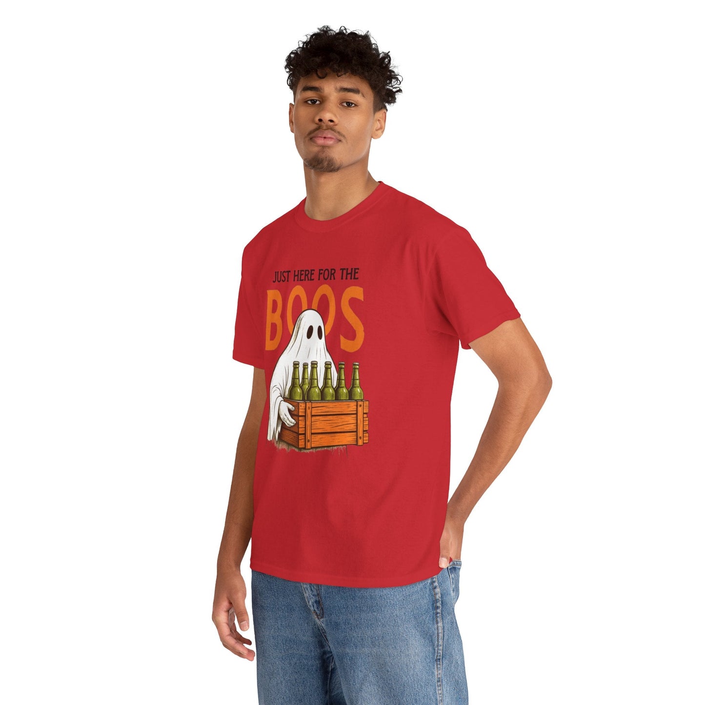 Just Here for the Boos Halloween Tee, Funny Ghost Shirt, Unisex Cotton T-Shirt, Spooky Party Apparel, Halloween Costume Top - Metamorphosis Creations
