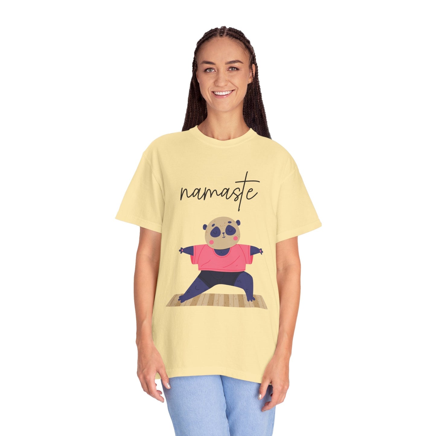 ✨ Let your outfit reflect your inner peace. Namaste Panda Unisex T-shirt, Yoga Shirt, Cute Animal Tee, Meditation Gift, Relaxation Wear, Gifts for Yogis - Metamorphosis Creations