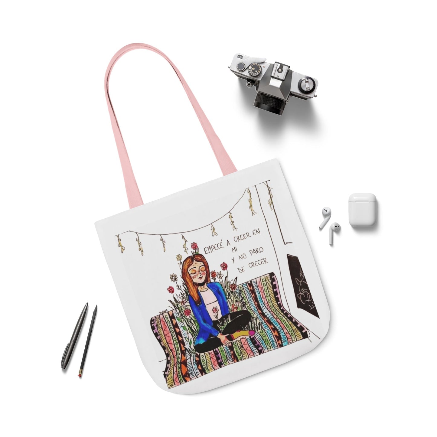 Lleva inspiración contigo a donde vayas Bohemian Style Canvas Tote Bag, Inspirational Art, Ideal for Gifts, Eco - Friendly Shopping, Beach Days, Travel Adventures - Metamorphosis Creations