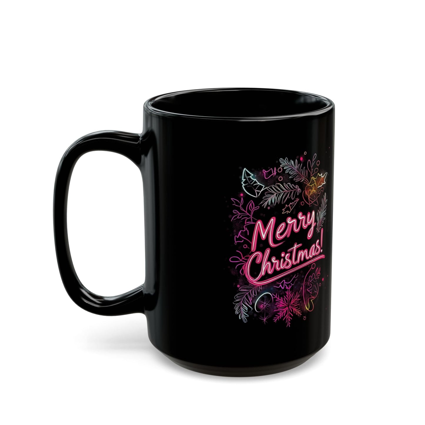 Merry Christmas Black Mug – Festive Coffee Tea Cup for Holiday Spirit, Christmas Gift, Winter Decor, Personal Use, 11oz and 15oz - Metamorphosis Creations