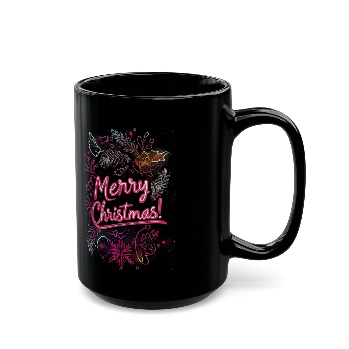 Merry Christmas Black Mug – Festive Coffee Tea Cup for Holiday Spirit, Christmas Gift, Winter Decor, Personal Use, 11oz and 15oz - Metamorphosis Creations